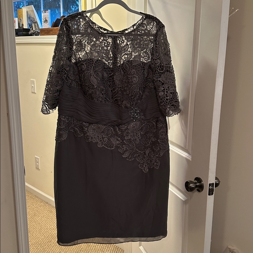 Elegant Lace Overlay Dress in Black